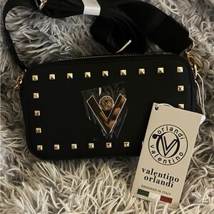 Valentino Orlandi Black Crossbody with Gold Studs